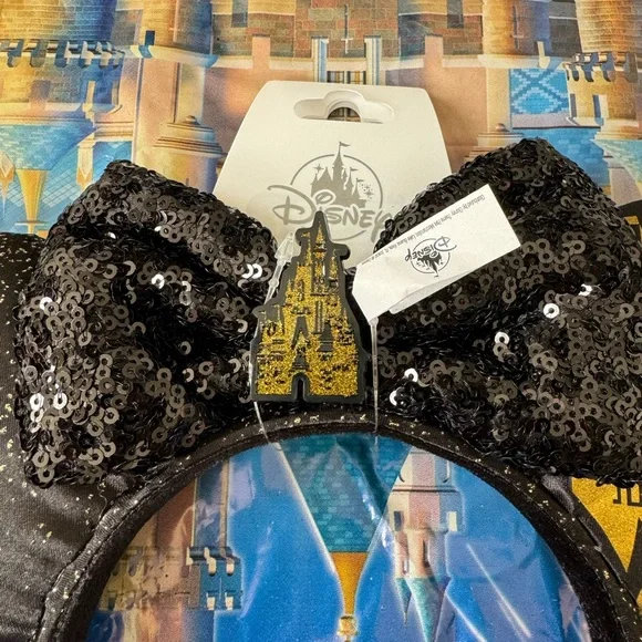 SOLD - Disney Parks Black And Gold Cinderella’s Castle Minnie Ears Headband (OS) - Picture 3 of 13
